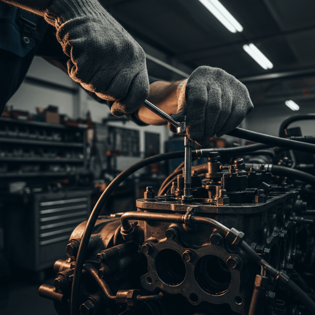 Mechanic working on engine repair