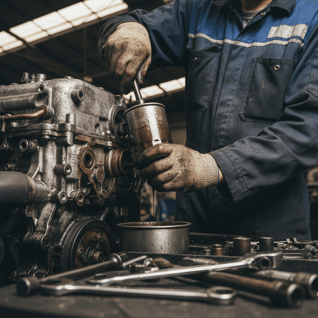 Oil change service in progress