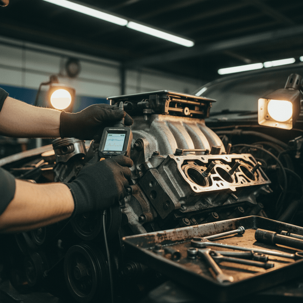 Mechanic working on engine repair